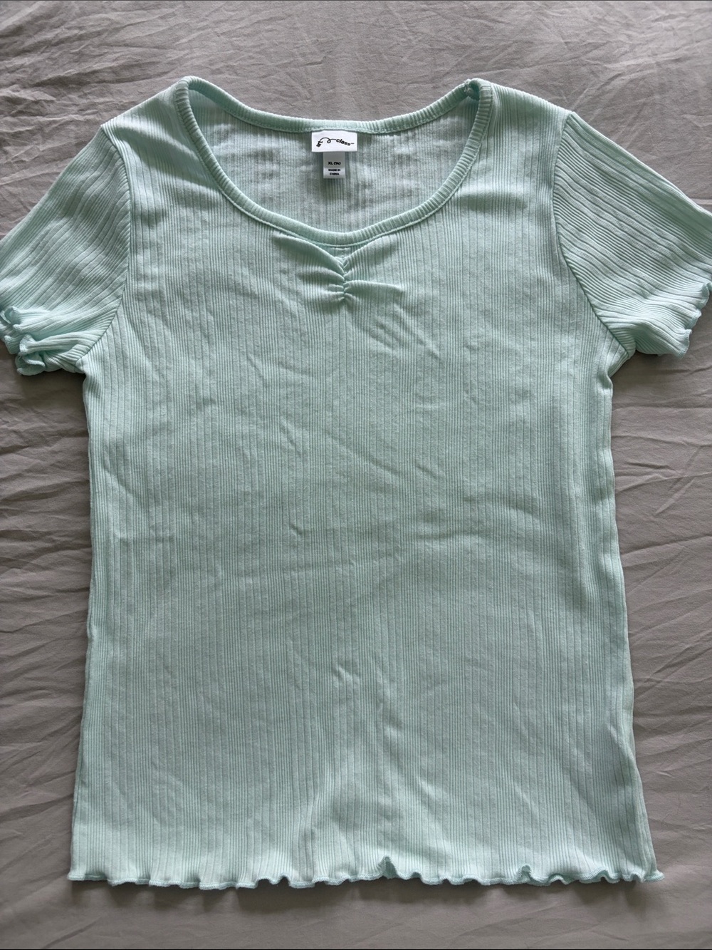 art class Mint Ribbed Short Sleeve Tee with Center Ruching